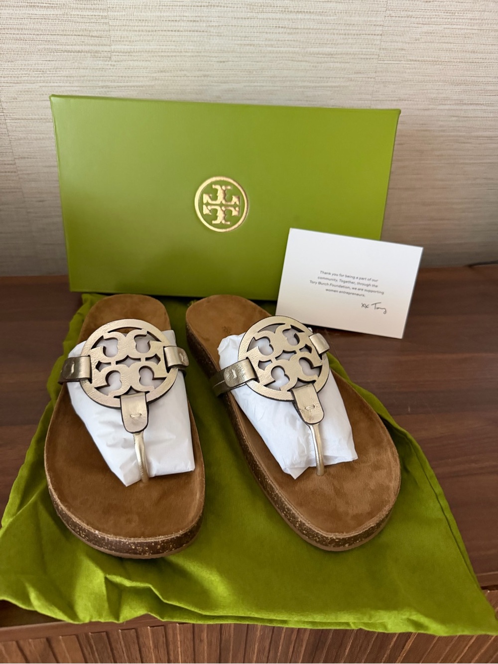 Tory Burch Miller Cloud Gold Sandals - new in original box with dust bag